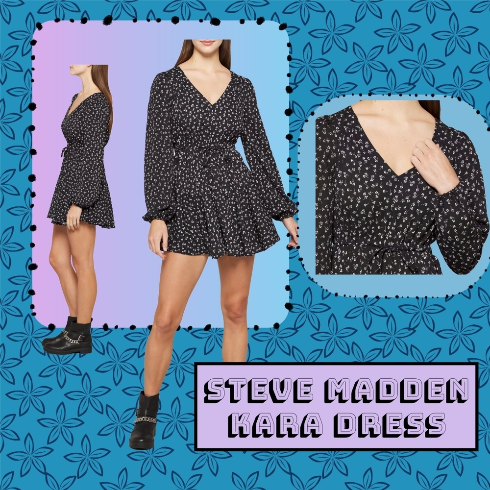 Steve Madden Black Mini Dress with Floral Pattern